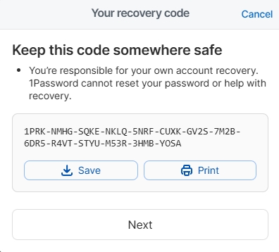 Get 1Password Recovery Code