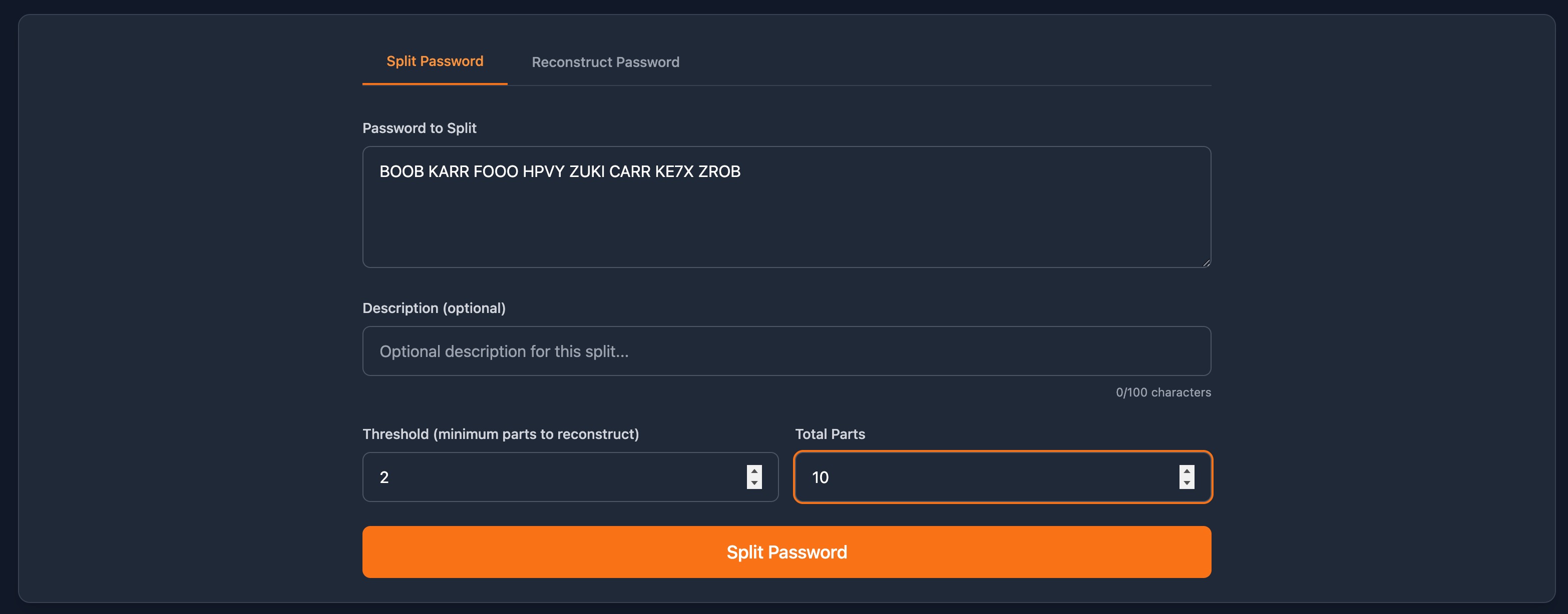 Paste Recovery Code in Password Split