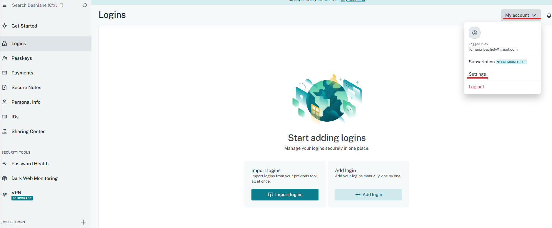 Dashlane Settings