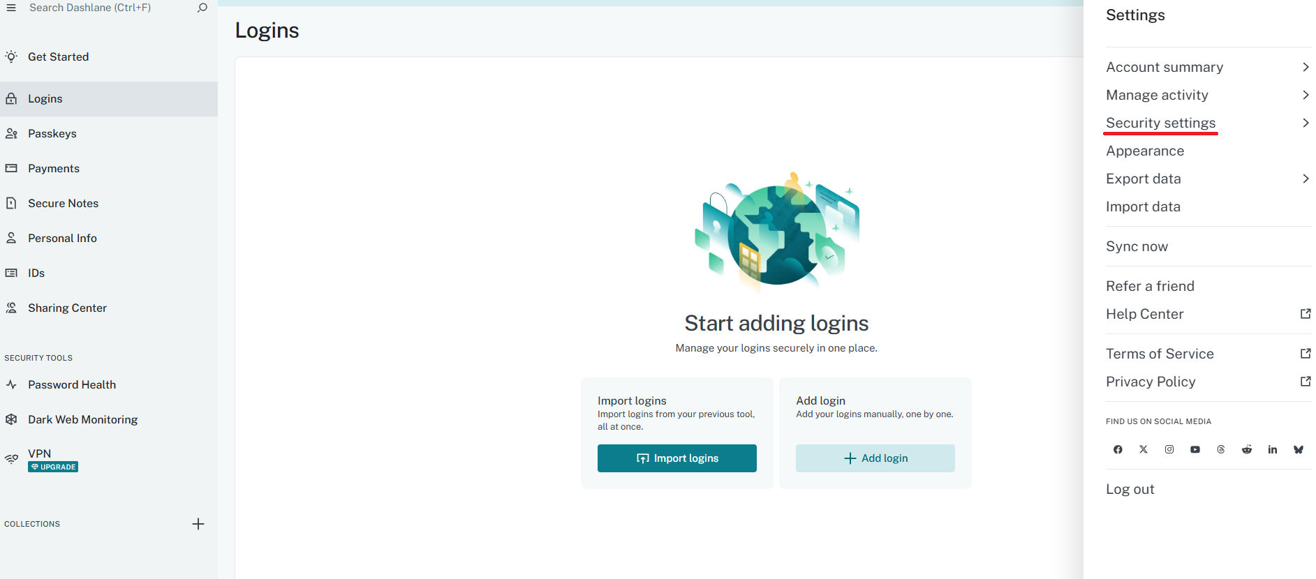 Dashlane Security Settings