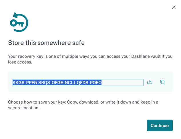 Dashlane Recovery Key