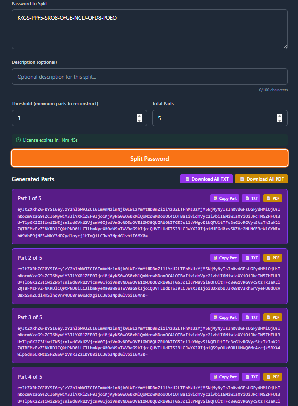Dashlane Password Splitted