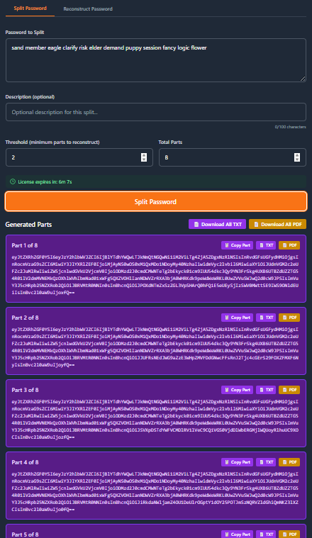 Exodus Password Splitted