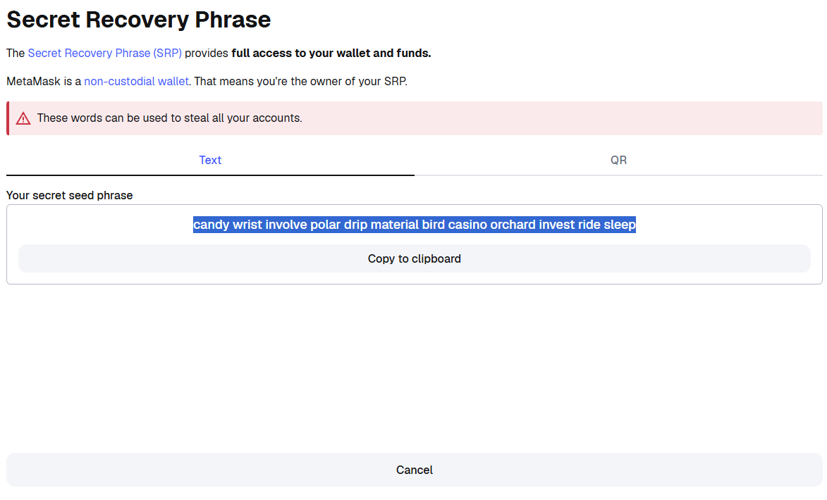 Secret Recovery Phrase